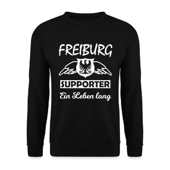 Freiburg Supporter Ein Leben Lang - Unisex Pullover - Schwarz - Vorne - Alina (178cm) & Michal (187cm)