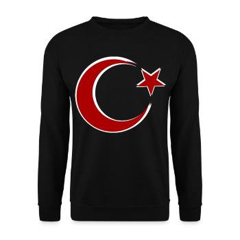 Roter Mond-Stern Motiv Türkei - Unisex Pullover - Schwarz - Vorne - Alina (178cm) & Michal (187cm)