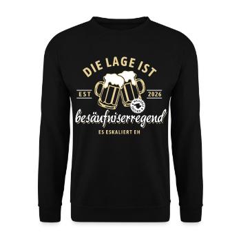 Malloca 2026 | Die Lage Ist beäufnis erregend - Unisex Pullover - Schwarz - Vorne - Alina (178cm) & Michal (187cm)