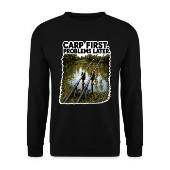 Karpfen Erste Probleme Später Fischereidesign - Unisex Pullover - Schwarz - Vorne - Alina (178cm) & Michal (187cm)