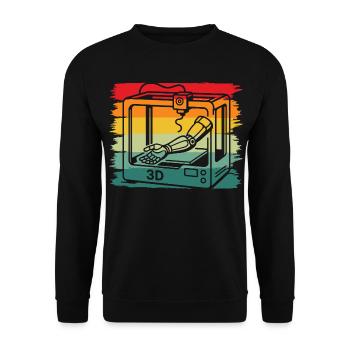 Retro Vintage 3D Drucker Roboterarm Maker - Unisex Pullover - Schwarz - Vorne - Alina (178cm) & Michal (187cm)