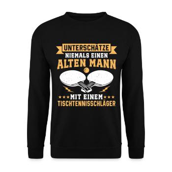  Alten Mann Mit Eine tischtennisschläger  - Unisex Pullover - Schwarz - Vorne - Alina (178cm) & Michal (187cm)