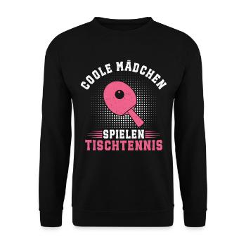 Coole Mädchen spielen Tischtennis  - Unisex Pullover - Schwarz - Vorne - Alina (178cm) & Michal (187cm)