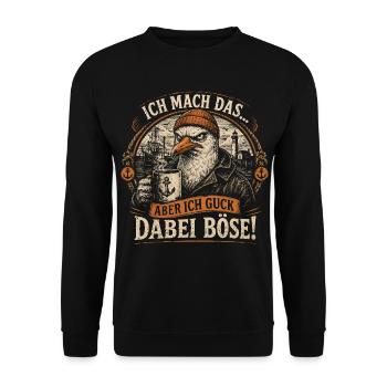 Ich mach das aber ich guck dabei böse Möwe Kaffee  - Unisex Pullover - Schwarz - Vorne - Alina (178cm) & Michal (187cm)