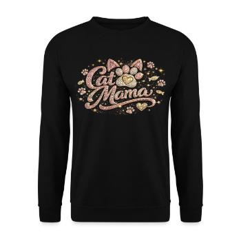 Cat Mama Rose Gold Glitter - Rhinestones & Diamonds C - Unisex Sweatshirt - black - Front - Alina (178cm) & Michal (187cm)