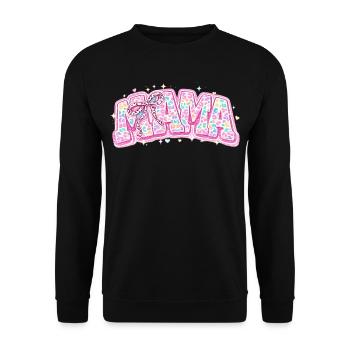 Mama Pastel Leopard – Groovy Varsity Style and Bow - Unisex Sweatshirt - black - Front - Alina (178cm) & Michal (187cm)