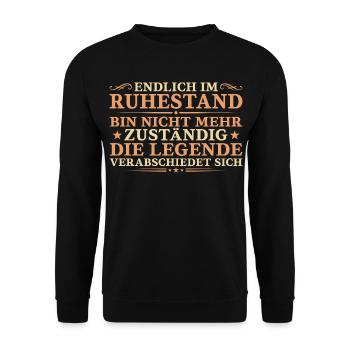 Endlich im Ruhestand - Legende verabschiedet sich - Unisex Pullover - Schwarz - Vorne - Alina (178cm) & Michal (187cm)