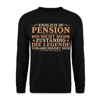Endlich in Pension - Legende verabschiedet sich - Unisex Pullover - Schwarz - Vorne - Alina (178cm) & Michal (187cm)
