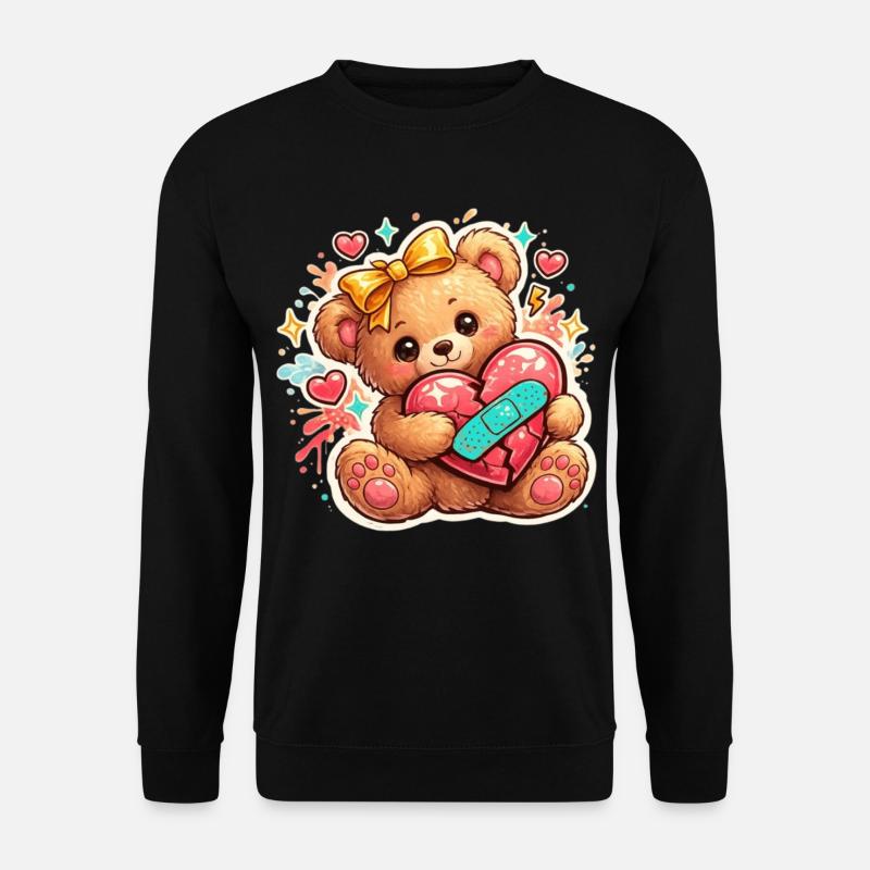 Süßer Teddybär mit gebrochenem Herzen – Liebesästhetik - Unisex Pullover - Schwarz