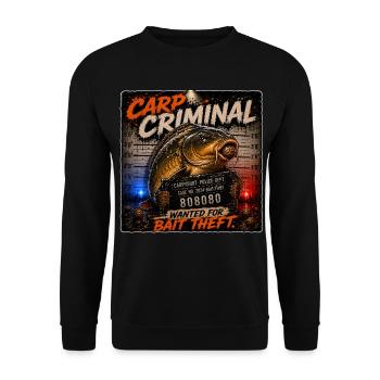 Karpfenfischer-Krimineller wegen Köderdiebstahls gesucht - Unisex Pullover - Schwarz - Vorne - Alina (178cm) & Michal (187cm)