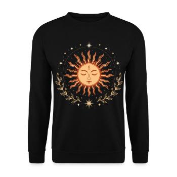 Mittsommer Sonne – Spirituelles Symbol für Sommer - Unisex Pullover - Schwarz - Vorne - Alina (178cm) & Michal (187cm)