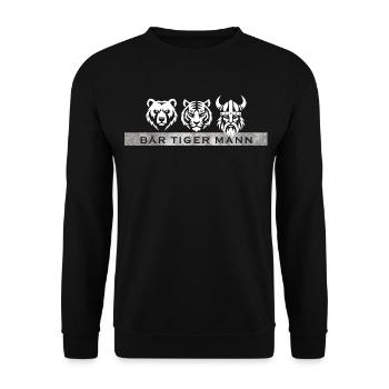 Bär Tiger Mann – Lustiger Bart Spruch Geschenk - Unisex Pullover - Schwarz - Vorne - Alina (178cm) & Michal (187cm)