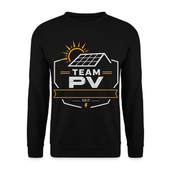 Team PV Solarenergie Emblem- Mach es zu Deinem - Unisex Pullover - Schwarz - Vorne - Alina (178cm) & Michal (187cm)