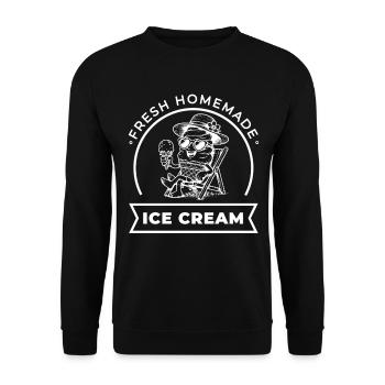 Fresh Homemade im Liegestuhl - Unisex Pullover - Schwarz - Vorne - Alina (178cm) & Michal (187cm)