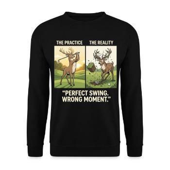 Perfect Swing Wrong Moment Golf Hirsch Lustig - Unisex Pullover - Schwarz - Vorne - Alina (178cm) & Michal (187cm)