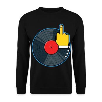 Vinyl Album with Hand Showing Middle Finger - Unisex Sweatshirt - black - Front - Alina (178cm) & Michal (187cm)