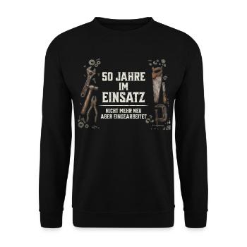 50. Geburtstag Handwerker Geschenk Werkzeug Spruch - Unisex Pullover - Schwarz - Vorne - Alina (178cm) & Michal (187cm)