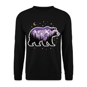 Mystischer Bär bei Nacht mit Bergen - Unisex Pullover - Schwarz - Vorne - Alina (178cm) & Michal (187cm)
