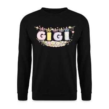 Gigi Fleurs et Pastel | Cadeau Mamie Adorée - Sweat-shirt Unisexe - noir - Devant - Alina (178cm) & Michal (187cm)