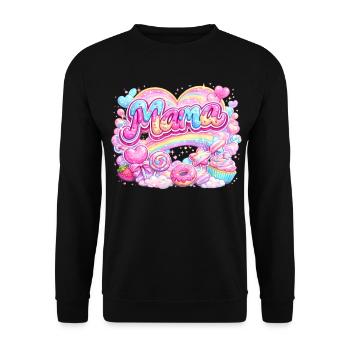 Mama Candy und Regenbogen | Mama-Geschenk - Unisex Pullover - Schwarz - Vorne - Alina (178cm) & Michal (187cm)