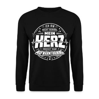 Mein Herz macht nur Aufwärmtraining - Unisex Pullover - Schwarz - Vorne - Alina (178cm) & Michal (187cm)