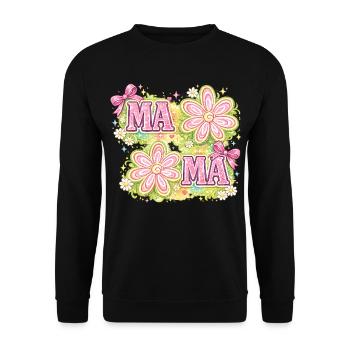 MAMA Magische Blumen & Rosa Schleifen | Retro Chic - Unisex Pullover - Schwarz - Vorne - Alina (178cm) & Michal (187cm)