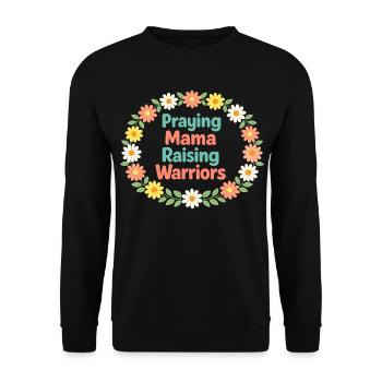 Betende Mama erzieht Krieger | Blumenkranz - Unisex Pullover - Schwarz - Vorne - Alina (178cm) & Michal (187cm)