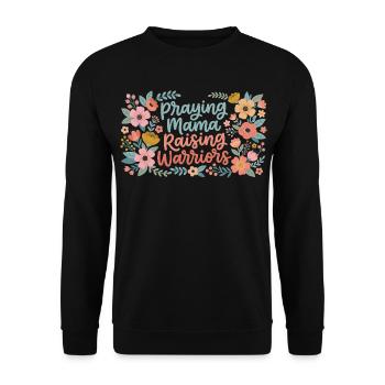 Betende Mama erzieht Krieger | Retro-Blumenstil - Unisex Pullover - Schwarz - Vorne - Alina (178cm) & Michal (187cm)