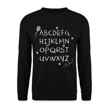 ABC-Kreideschrift weiße Sternchen & Luftballon - Unisex Pullover - Schwarz - Vorne - Alina (178cm) & Michal (187cm)