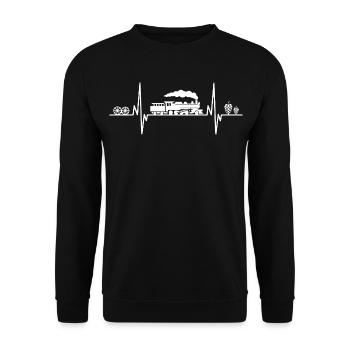 Eisenbahn Dampflok Zug Welle Zickzack Schienen - Unisex Pullover - Schwarz - Vorne - Alina (178cm) & Michal (187cm)