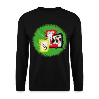 Kinetische Fußball-Explosion - Unisex Pullover - Schwarz - Vorne - Alina (178cm) & Michal (187cm)