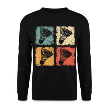 Badminton Shuttlecock Retro Style - Unisex Sweatshirt - black - Front - Alina (178cm) & Michal (187cm)