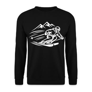 Ski Alpin – Skifahrer in den Bergen - Unisex Pullover - Schwarz - Vorne - Alina (178cm) & Michal (187cm)