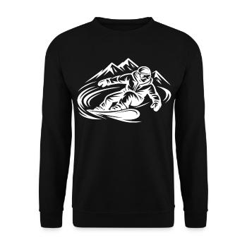 Snowboarder in den Bergen – Snowboard Action - Unisex Pullover - Schwarz - Vorne - Alina (178cm) & Michal (187cm)