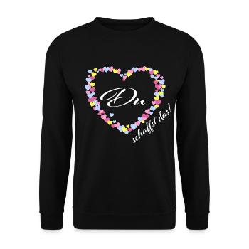 DU SCHAFFST DAS! - Glücksbringer - Herz pastell - Unisex Pullover - Schwarz - Vorne - Alina (178cm) & Michal (187cm)