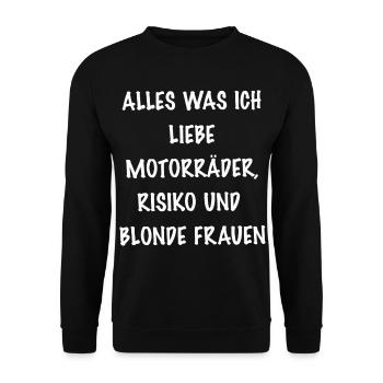 Motorradrisiko Humor Typo Biker Spruch - Unisex Pullover - Schwarz - Vorne - Alina (178cm) & Michal (187cm)