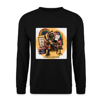 Funny LGBTQ Pride Raccoon Design - Unisex Pullover - Schwarz - Vorne - Alina (178cm) & Michal (187cm)