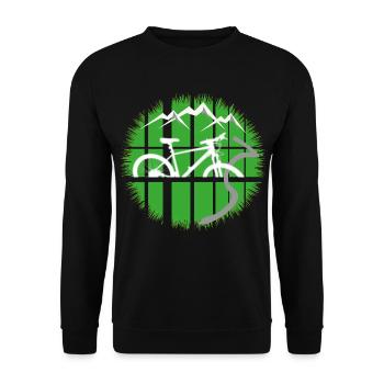 Bergbike im Gridfenster - Unisex Pullover - Schwarz - Vorne - Alina (178cm) & Michal (187cm)