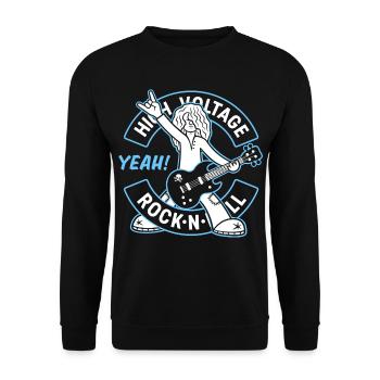 Guitariste de dessin animé rock and roll High Voltage - Sweat-shirt Unisexe - noir - Devant - Alina (178cm) & Michal (187cm)