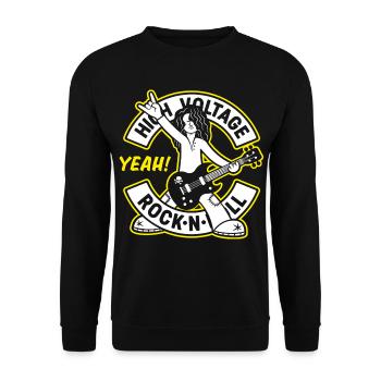 High Voltage Rock 'N' Roll Cartoon Guitarist - Unisex Sweatshirt - black - Front - Alina (178cm) & Michal (187cm)