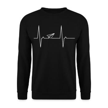 Airplane Paper Origami Heartbeat Heart Heartbeat Flight - Unisex Sweatshirt - black - Front - Alina (178cm) & Michal (187cm)