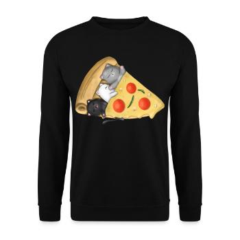 Des chats qui dorment à l’intérieur de la pizza cadeau mignon Kawaii pour la nourriture - Sweat-shirt Unisexe - noir - Devant - Alina (178cm) & Michal (187cm)