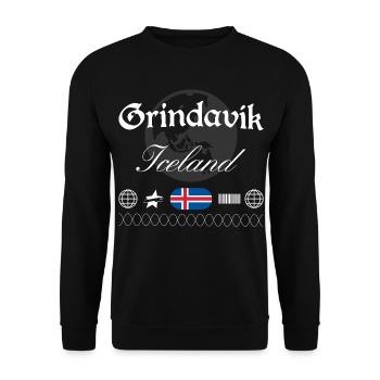 Grindavík Island Streetwear Reise Souvenir - Unisex Pullover - Schwarz - Vorne - Alina (178cm) & Michal (187cm)