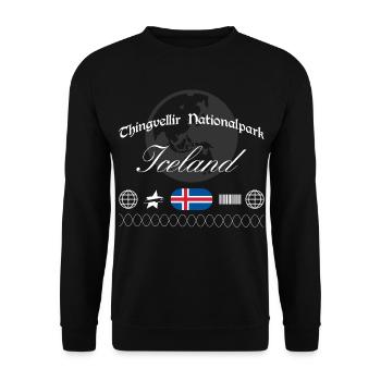 Thingvellir Nationalpark Island Streetwear - Unisex Pullover - Schwarz - Vorne - Alina (178cm) & Michal (187cm)
