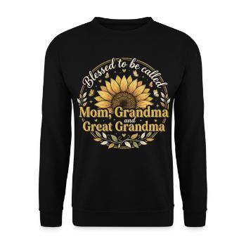 Urgroßmutter-Oma Sonnenblumen-Geschenk - Unisex Pullover - Schwarz - Vorne - Alina (178cm) & Michal (187cm)