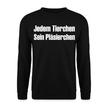 Jedem Tierchen sein Pläsierchen lustige Sprüche - Unisex Pullover - Schwarz - Vorne - Alina (178cm) & Michal (187cm)
