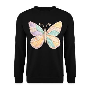 Schmetterling Patchwork Vintage Cottagecore - Unisex Pullover - Schwarz - Vorne - Alina (178cm) & Michal (187cm)