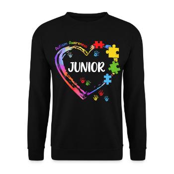 Junior Sensibilisation Autisme Coeur Enfant - Sweat-shirt Unisexe - noir - Devant - Alina (178cm) & Michal (187cm)