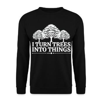 Ich mache aus Bäumen Dinge Zimmermann Humor Tischler - Unisex Pullover - Schwarz - Vorne - Alina (178cm) & Michal (187cm)
