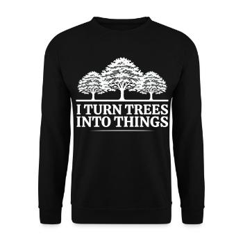 Ich mache aus Bäumen Dinge Zimmermann Humor Tischler - Unisex Pullover - Schwarz - Vorne - Alina (178cm) & Michal (187cm)